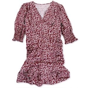 Burgundy floral puff sleeve dress, size medium